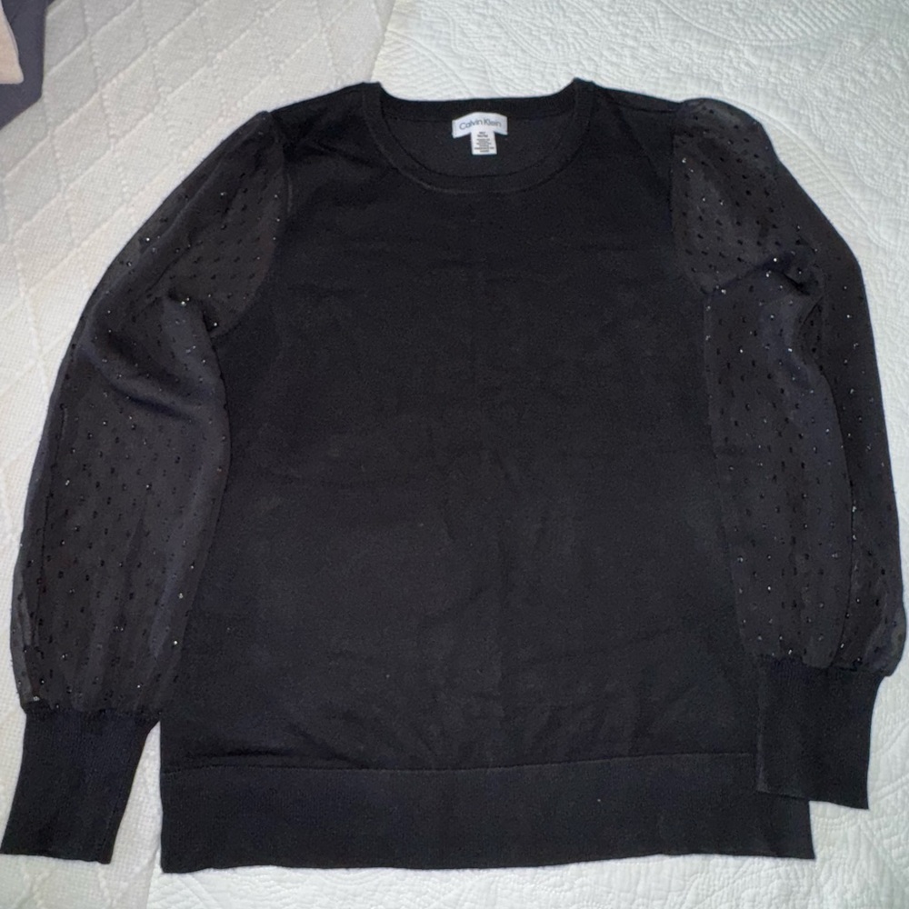 Calvin Klein Black Sweater with Textured Sleeves